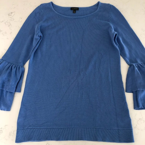 Talbots Casual Scoop Neck Layered Bell 3/4 Sleeve Knit Top Periwinkle Blue Sz XS - Picture 2 of 12